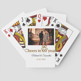 Golden bow cheers to 60 years anniversary wedding poker cards