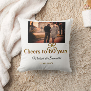 Golden bow cheers to 60 years anniversary wedding throw pillow