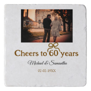 Golden bow cheers to 60 years anniversary wedding trivet