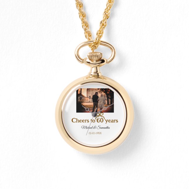 Golden bow cheers to 60 years anniversary wedding  watch (Front)