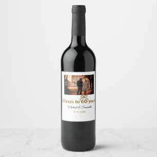 Golden bow cheers to 60 years anniversary wedding  wine label