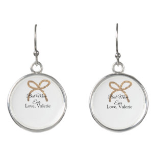 Golden bow glitter best mom ever add name mother earrings
