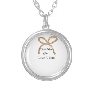 Golden bow glitter best mom ever add name mother silver plated necklace