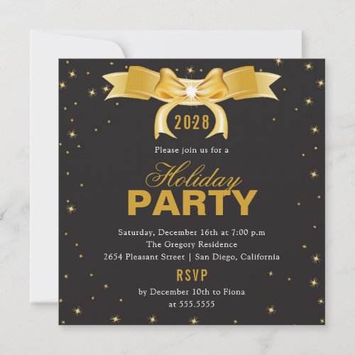 Golden Bow Holiday Party Invitation