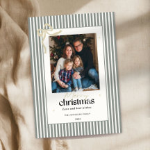 Golden Bow Merry Christmas Holiday Photo Card