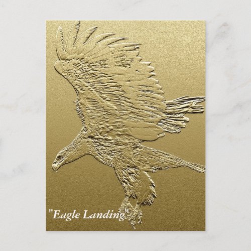 Golden Boy Landing Eagle Gold Foil_effect Art Postcard