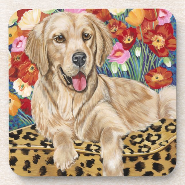 Golden Boy Retriever Beverage Coaster (Front)