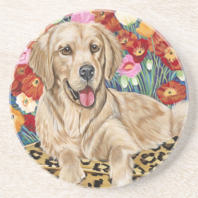 Golden Boy Retriever Sandstone Coaster (Front)