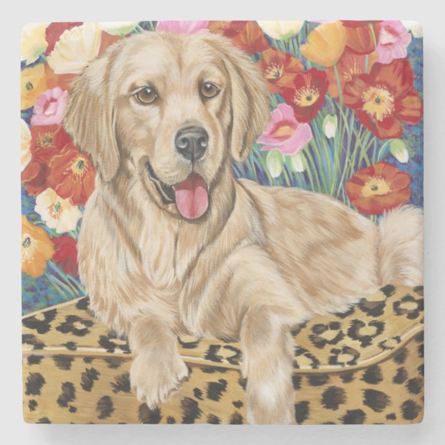 Golden Boy Retriever Stone Coaster (Front)
