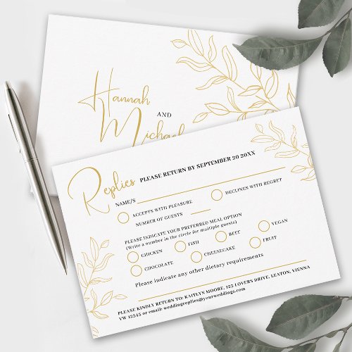 Golden branch meal option wedding event RSVP