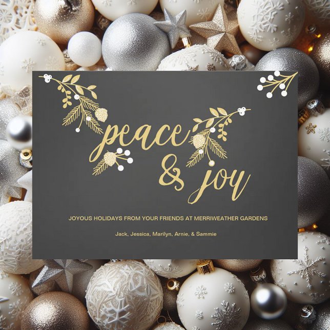 Golden Branches and Cones Peace and Joy Chalkboard Holiday Card (Creator Uploaded)