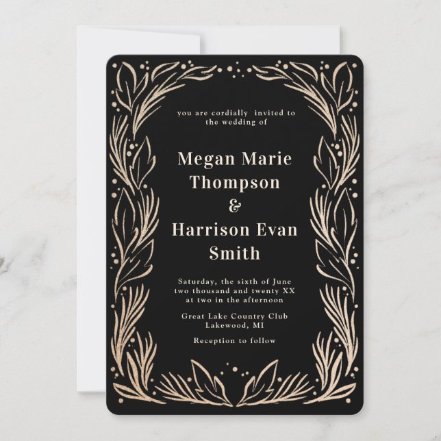 Golden Branches Border Wedding Invitation (Front)
