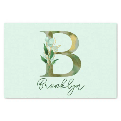 Golden Branches Foliage Greenery Letter B Monogram Tissue Paper