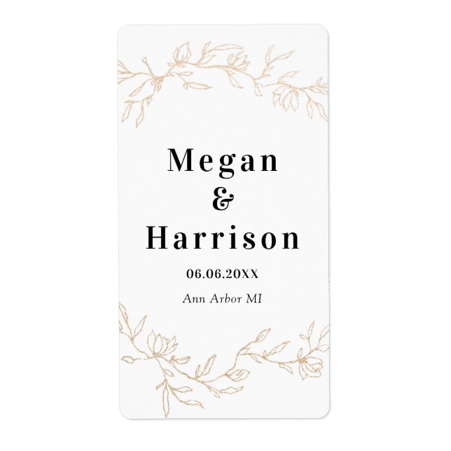 Golden Branches Wedding Design Label (Front)