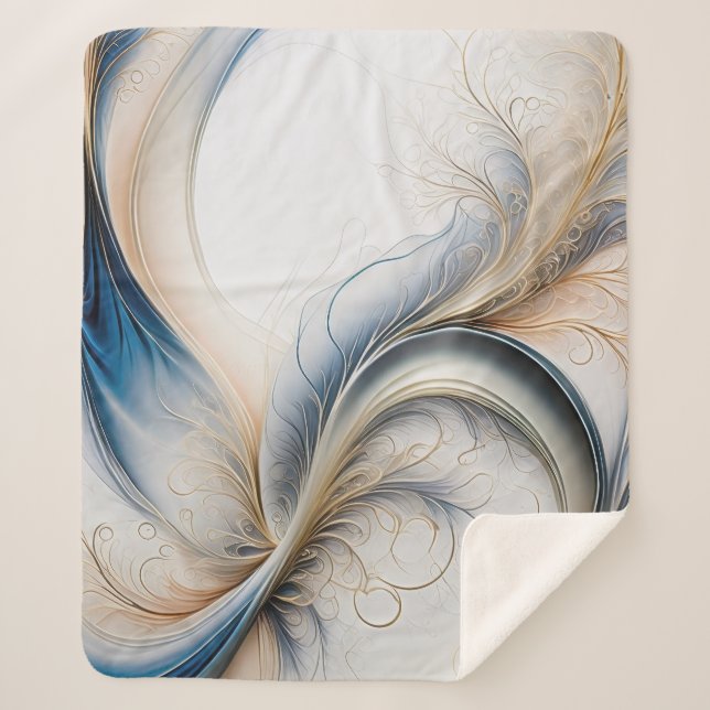 Golden Breeze Soft Blue and Gold Flowing Art Sherpa Blanket (Front)