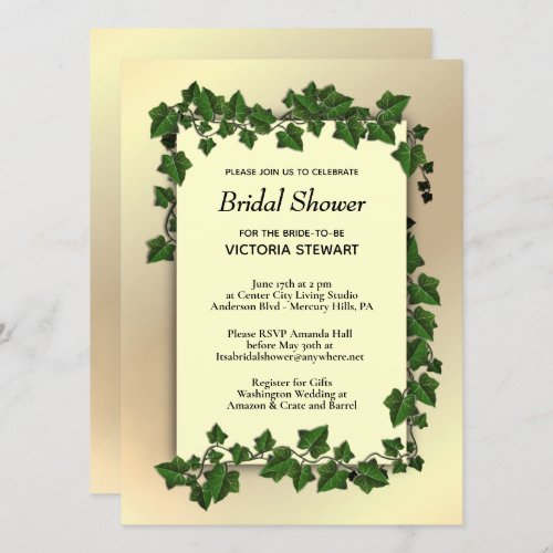 Golden Bridal Shower Invitation Gift Register