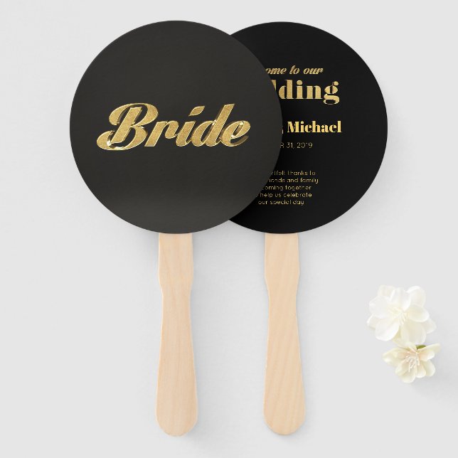 Golden Bride Wedding Hand Fan (Front and Back)