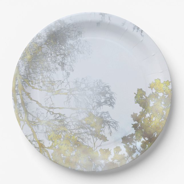 Golden Broadleaf Glow Paper Plates (Front)