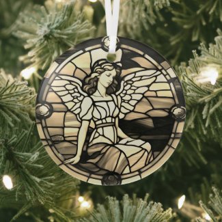 Golden Bronze Angel Stained Glass Window