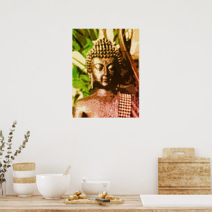 Golden Bronze Buddha Meditation Art Poster – Zen