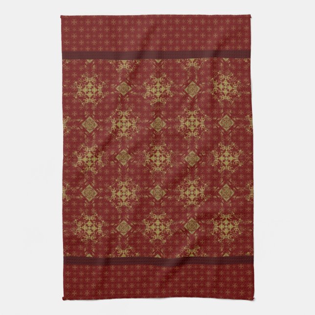 Golden Bronze Diamond Burst Pattern Kitchen Towel (Vertical)