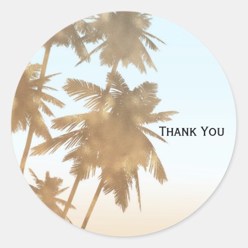 Golden Bronze Palms Beach Ombre Palm Trees Chic Classic Round Sticker