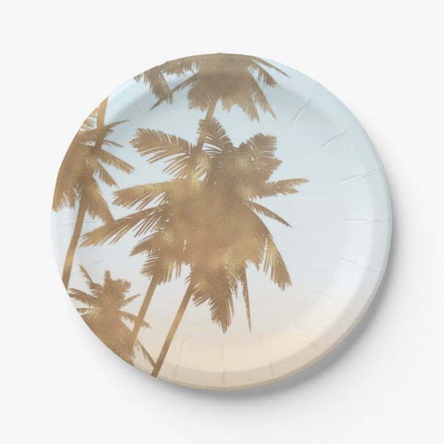 Golden Bronze Palms Beach Ombre Palm Trees Chic Paper Plates (Front)