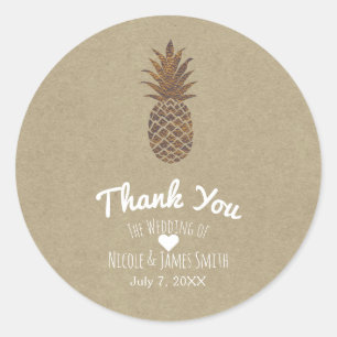 Golden Bronze Pineapple Kraft Natural Tropical Classic Round Sticker