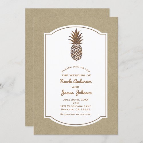 Golden Bronze Pineapple Kraft Natural Tropical Invitation