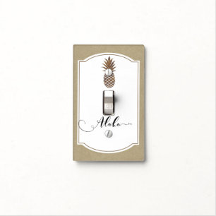 Golden Bronze Pineapple Kraft Natural Tropical Light Switch Cover