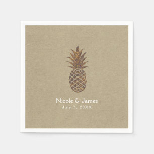 Golden Bronze Pineapple Kraft Natural Tropical Napkins
