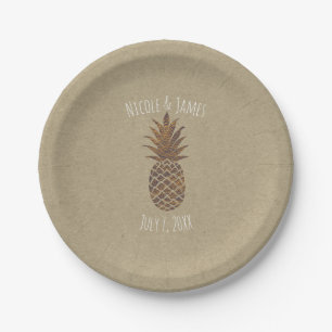 Golden Bronze Pineapple Kraft Natural Tropical Paper Plates