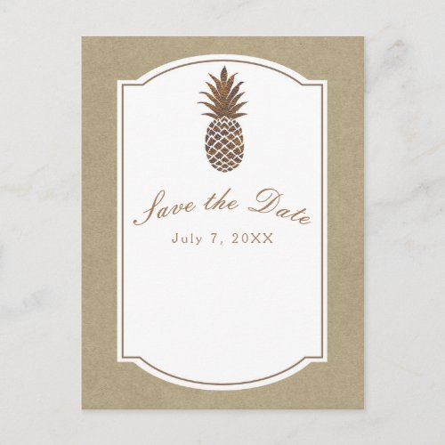 Golden Bronze Pineapple Kraft Save the Date Announcement Postcard