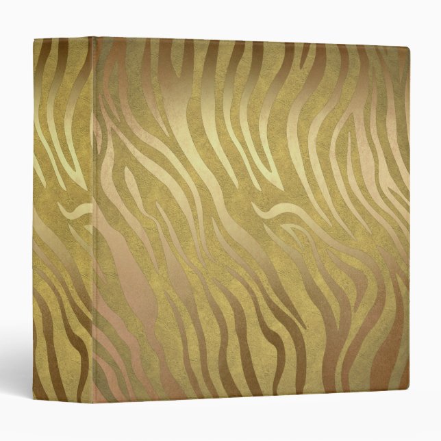Golden Bronze Zebra Print Jungle Safari Glam 3 Ring Binder (Front/Spine)