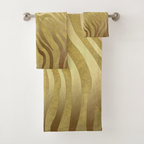 Golden Bronze Zebra Print Jungle Safari Glam Bath Towel Set