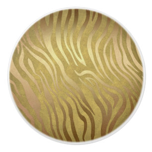 Golden Bronze Zebra Print Jungle Safari Glam Ceramic Knob