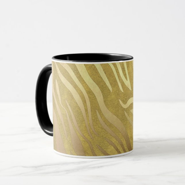 Golden Bronze Zebra Print Jungle Safari Glam Mug (Front Left)