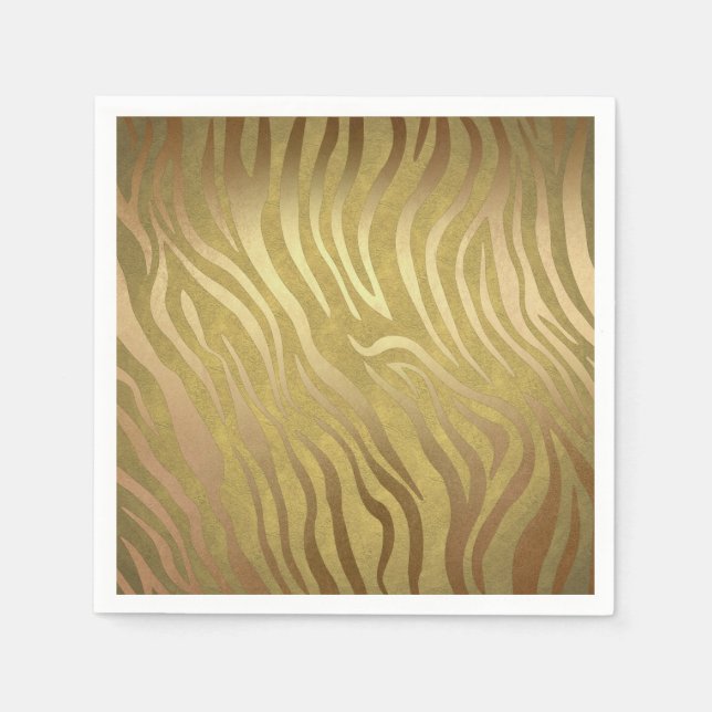Golden Bronze Zebra Print Jungle Safari Glam Napkins (Front)