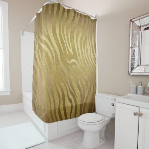 Golden Bronze Zebra Print Jungle Safari Glam Shower Curtain