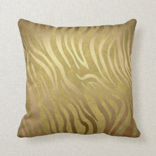 Golden Bronze Zebra Print Jungle Safari Glam Throw Pillow