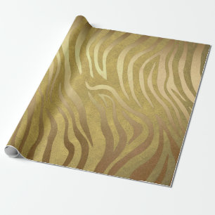 Golden Bronze Zebra Print Jungle Safari Glam Wrapping Paper
