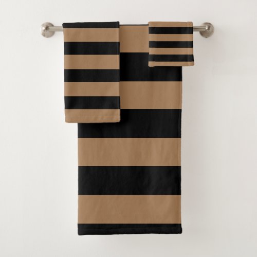 Golden Brown and Black Striped Bath Towel Set