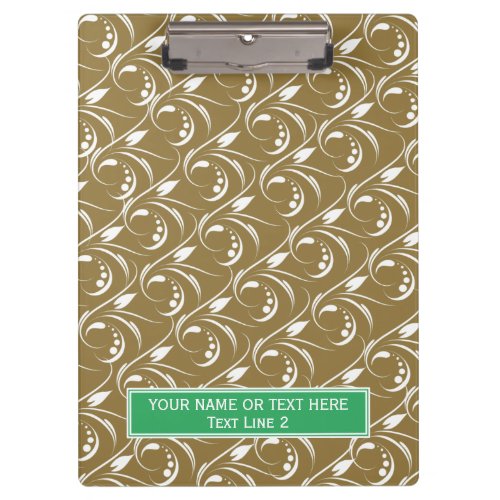 Golden Brown and Sea Green Elegant Floral Pattern Clipboard