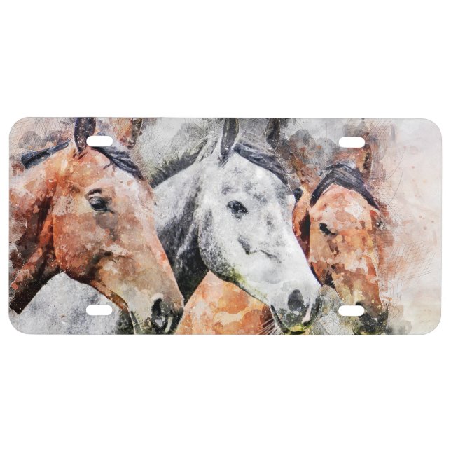 Golden Brown and White Horses License Plate (Front)