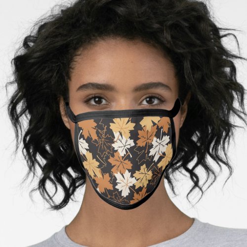 Golden Brown Autumn Pattern Black Ver Face Mask