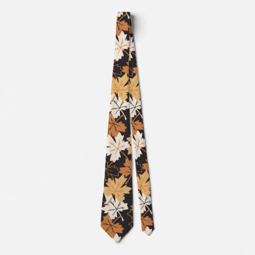  Golden Brown Autumn Pattern Black Ver Neck Tie