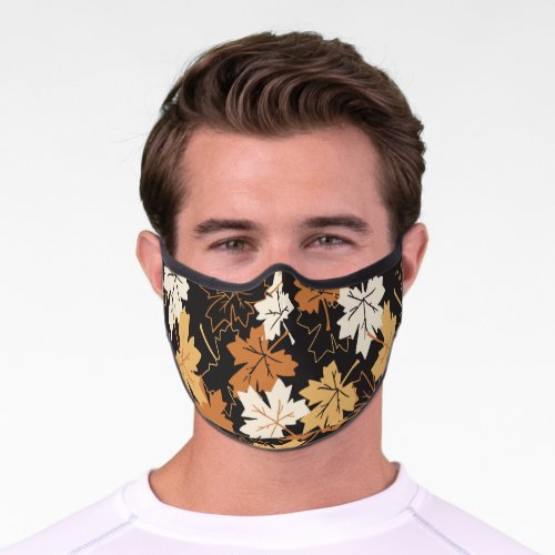 Golden Brown Autumn Pattern Black Ver Premium Face Mask