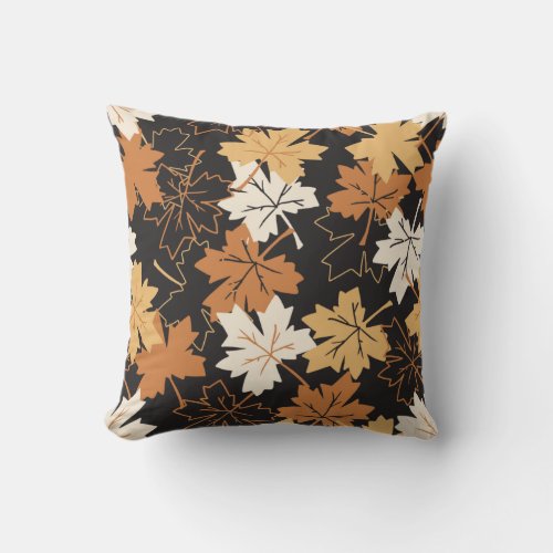 Golden Brown Autumn Pattern Black Ver Throw Pillow