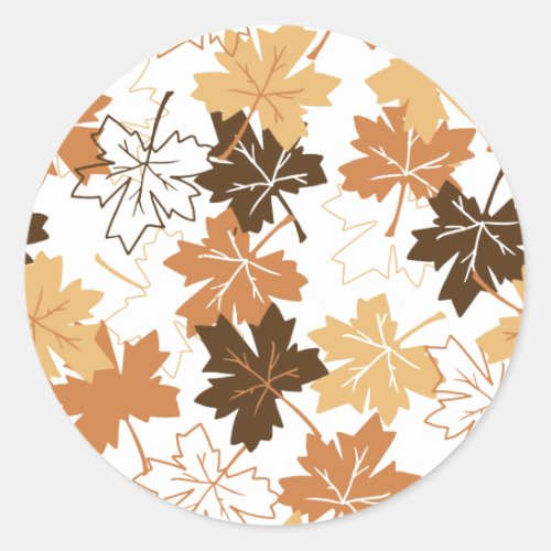 Golden Brown Autumn Pattern White Ver Classic Round Sticker