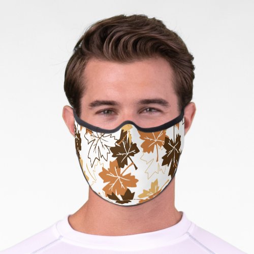 Golden Brown Autumn Pattern White Ver Premium Face Mask
